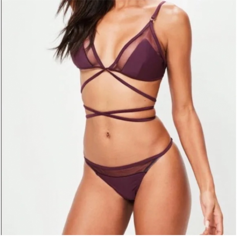 🪞 NWT SET swim mesh trim wrap bikini set